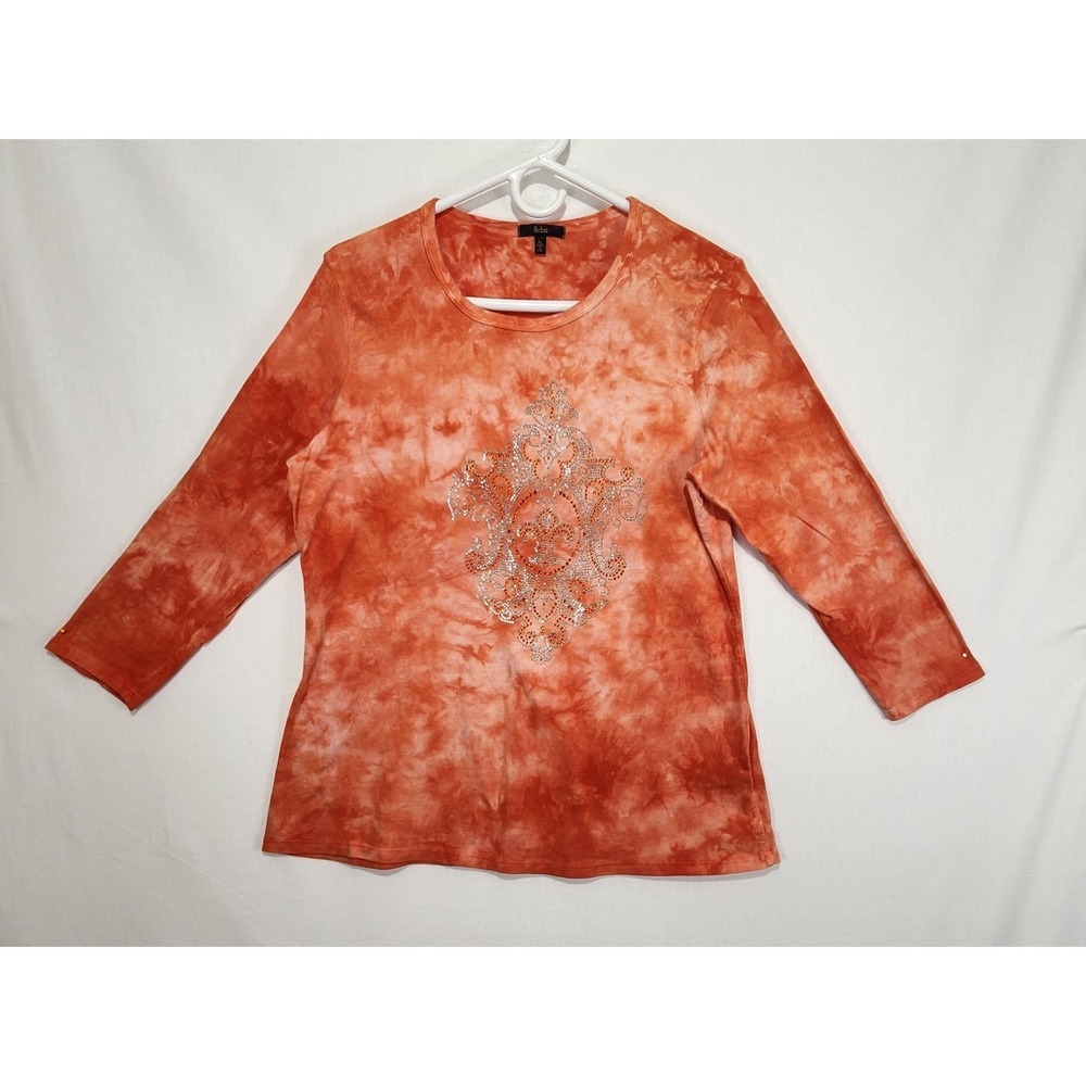 Reba Women's Tie-Dye Rhinestone Top  Orange‎ Size XL